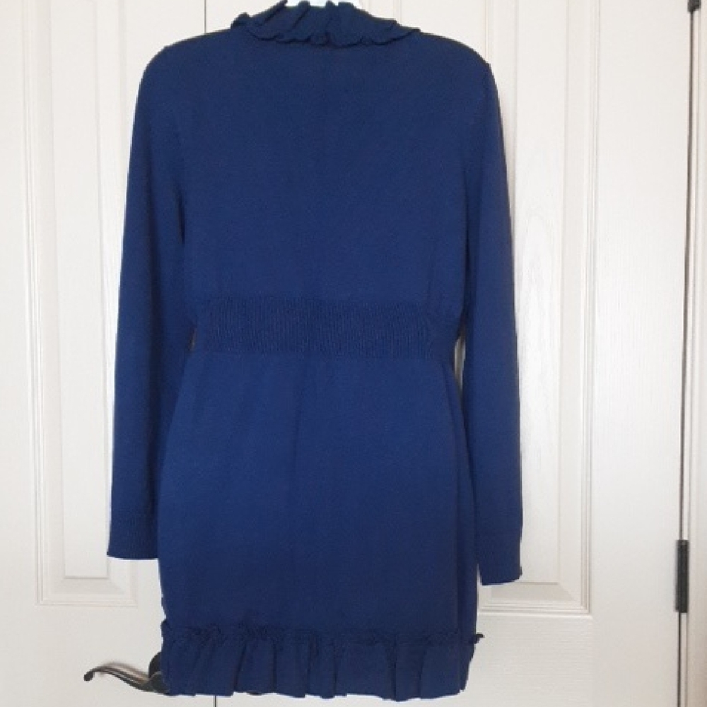 NY Collection Navy Ruffle Cardigan - Picture 2 of 7